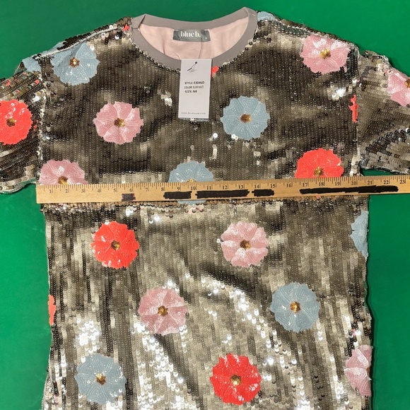 NWT!! Blue B!! Sequin Multi Flower T Shirt Mini Dress, Sizes: S, M & L - Picture 14 of 15